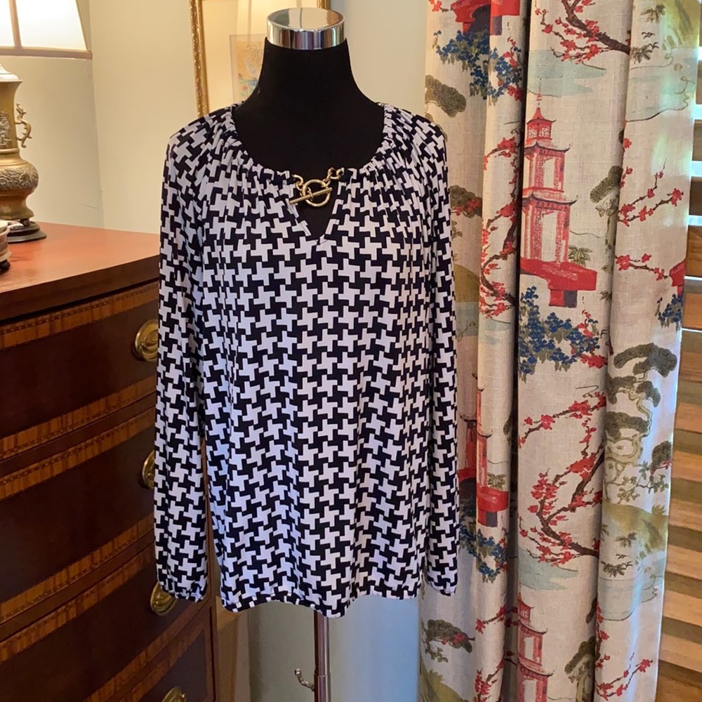 Michael Kors black and white herringbone top